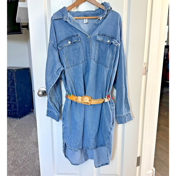 H&M Other - h&m &denim chambray shirt dress large & vintage woven belt western casual